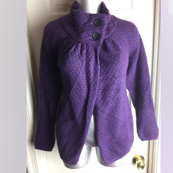 Ann Taylor LOFT Petites Womens SP Purple Eggplant Waffle Knit Sweater Jacket S - Picture 1 of 8
